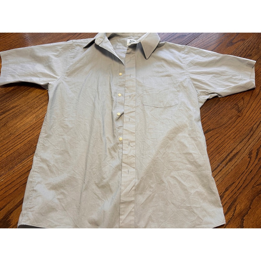 Arrow Bradstreet Mens Gray Short Sleeve Button Down Shirt Size 15.5 Cotton Blend